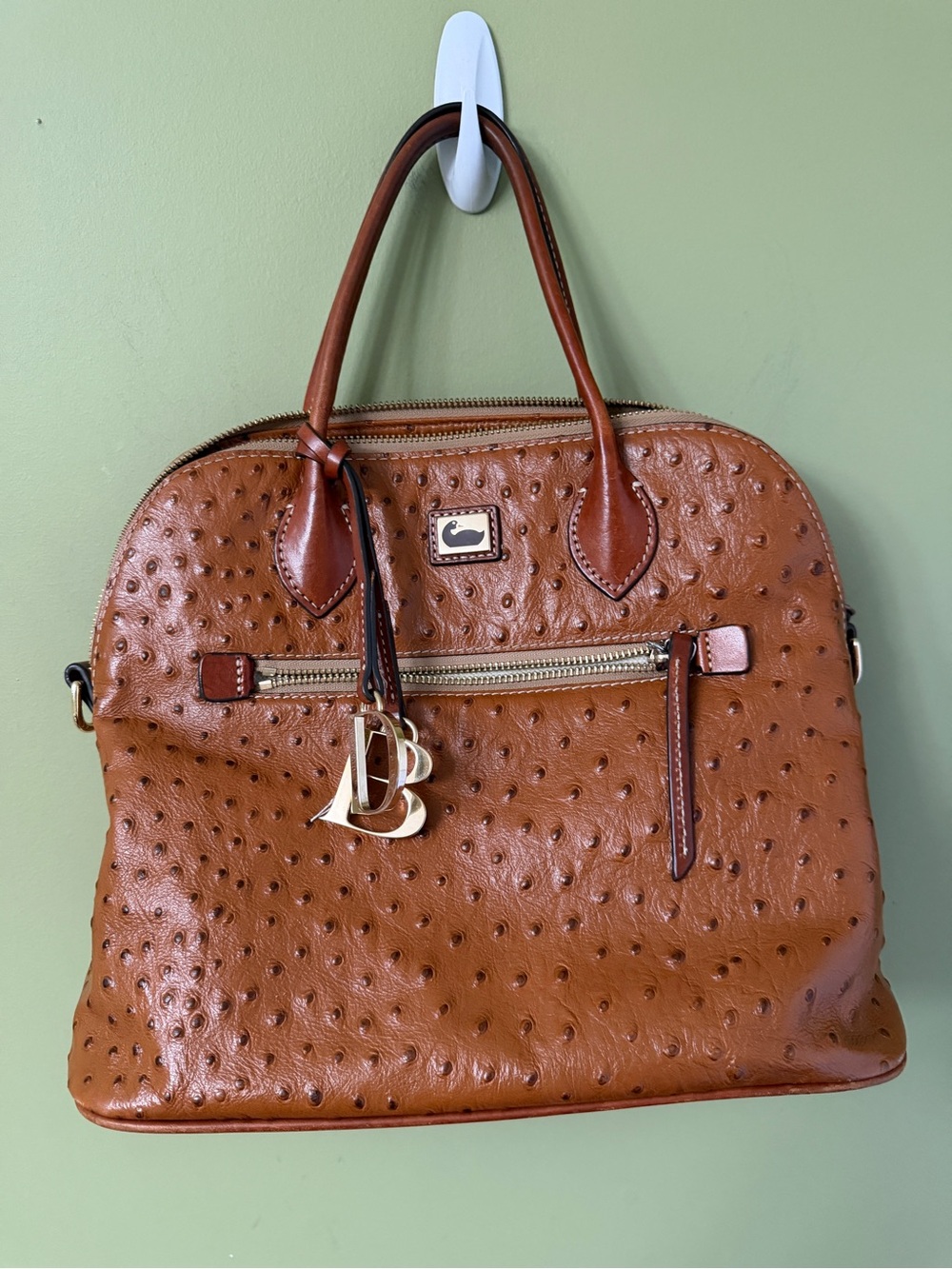 Dooney and Bourke Caramel Brown Ostrich Leather Top Handle Bag Satchel